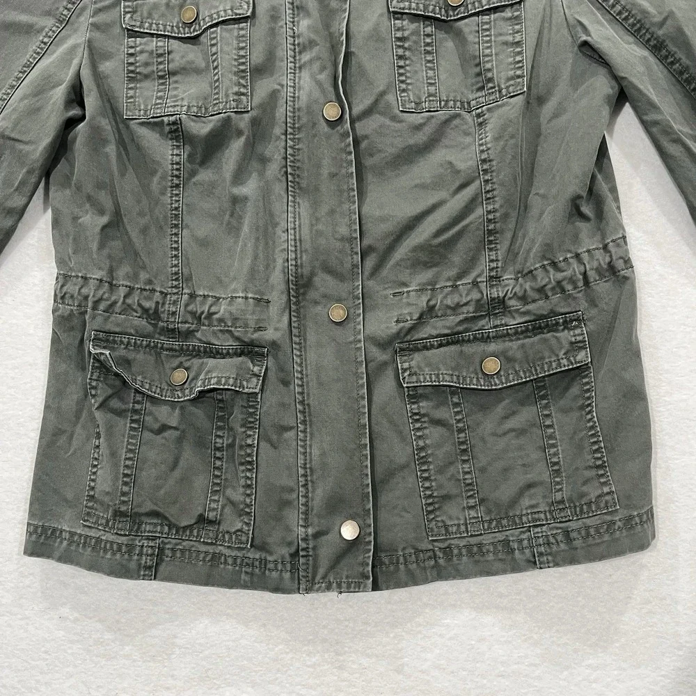 Merona Womens Size LG Military Jacket Dark Green Cotton Utility Jacket